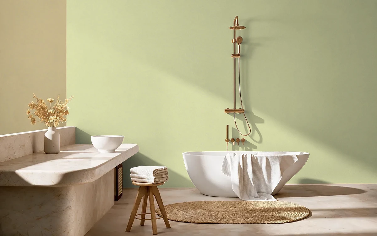 Nippon Paint's MINT BURST color on different wall surfaces.