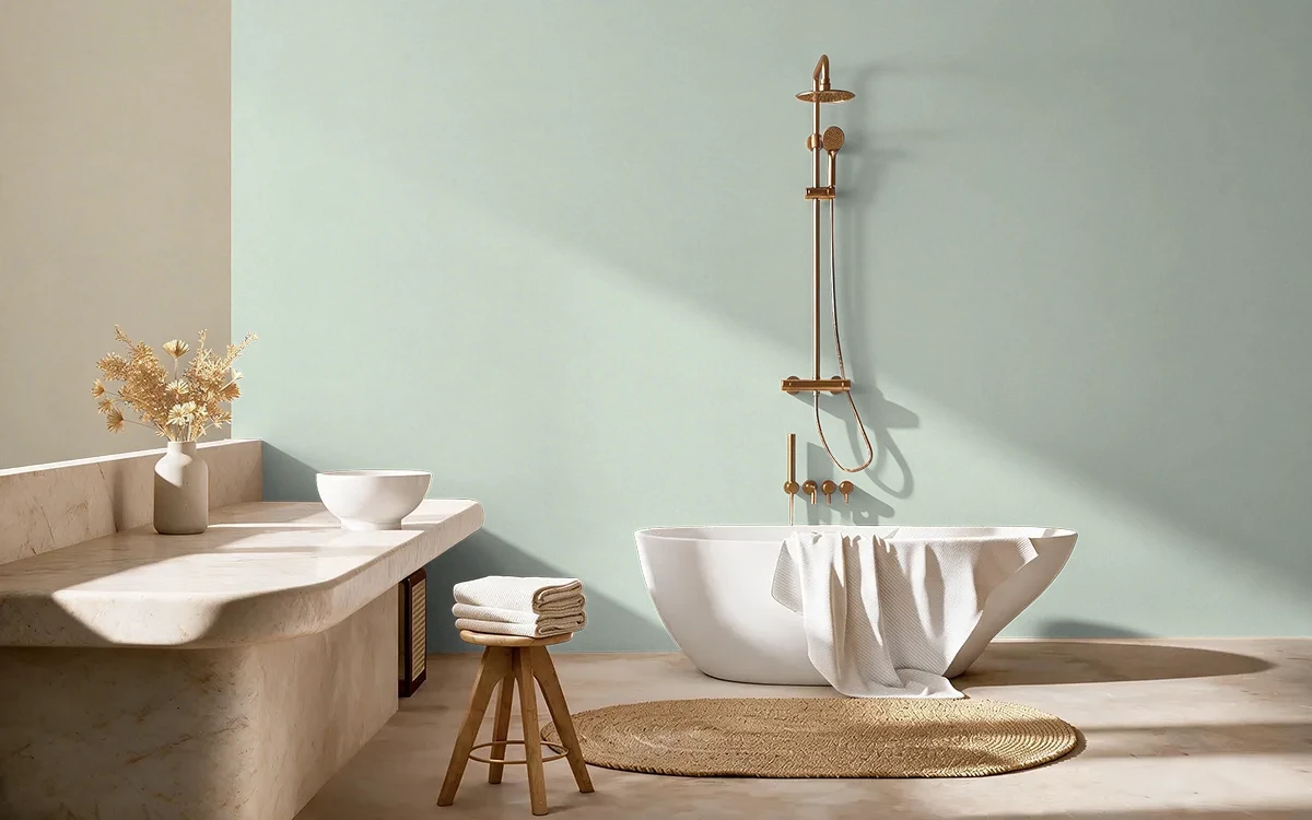 Nippon Paint's MINT SCENT color on different wall surfaces.
