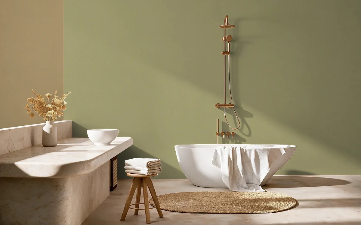 Nippon Paint's MIRANDA GREEN color on different wall surfaces.