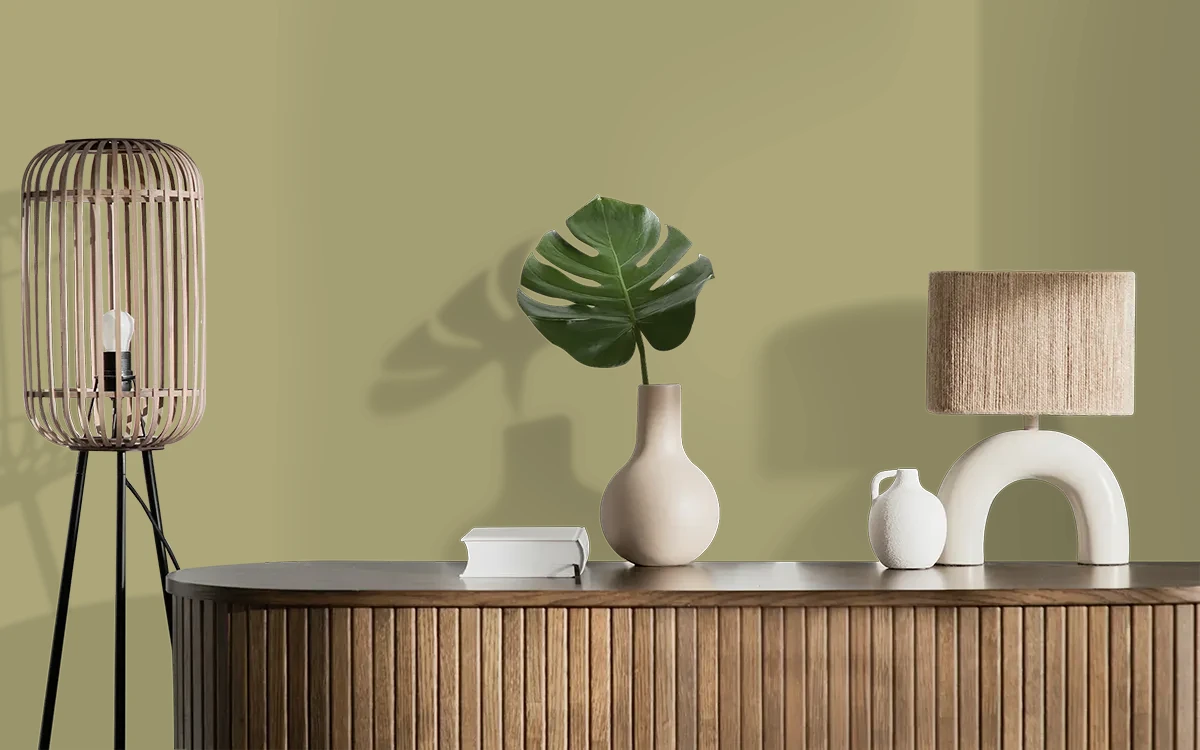 Nippon Paint's MIRANDA GREEN color on different wall surfaces.