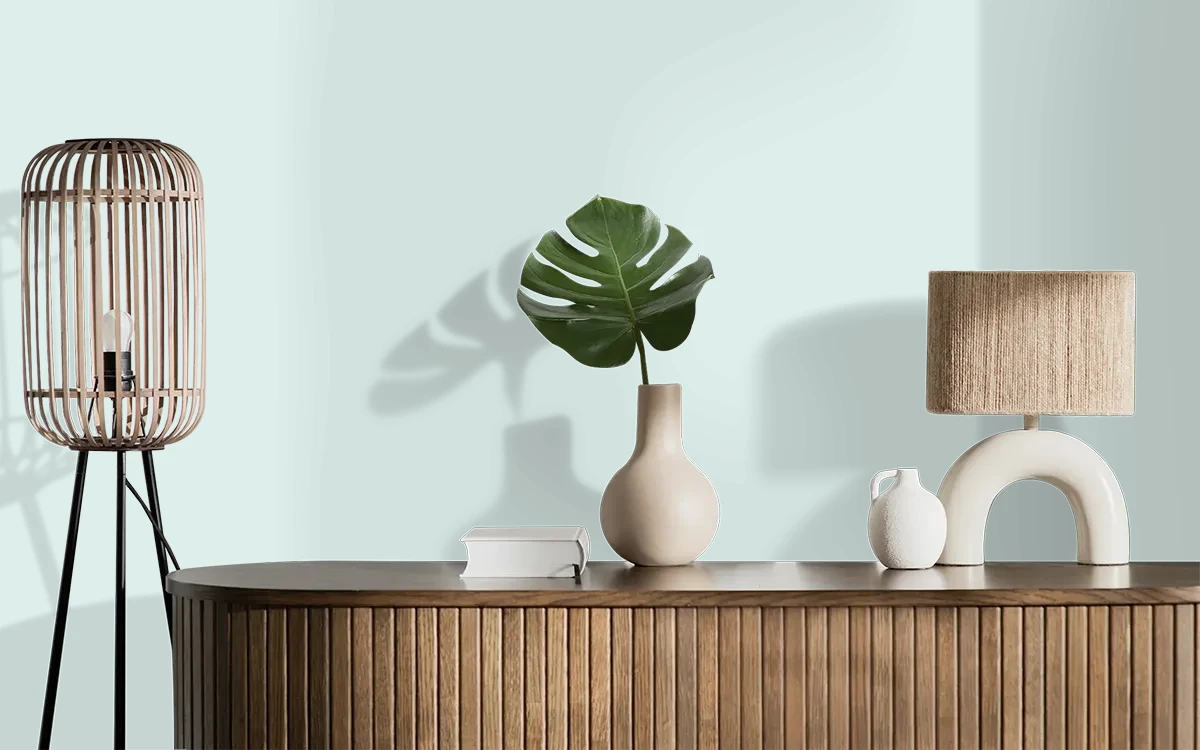 Nippon Paint's MISTY SPRAY color on different wall surfaces.