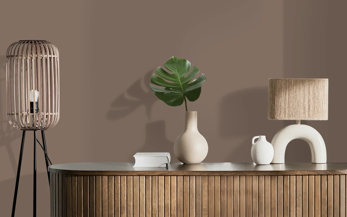 Nippon Paint's MOCHA LOVER color on different wall surfaces.