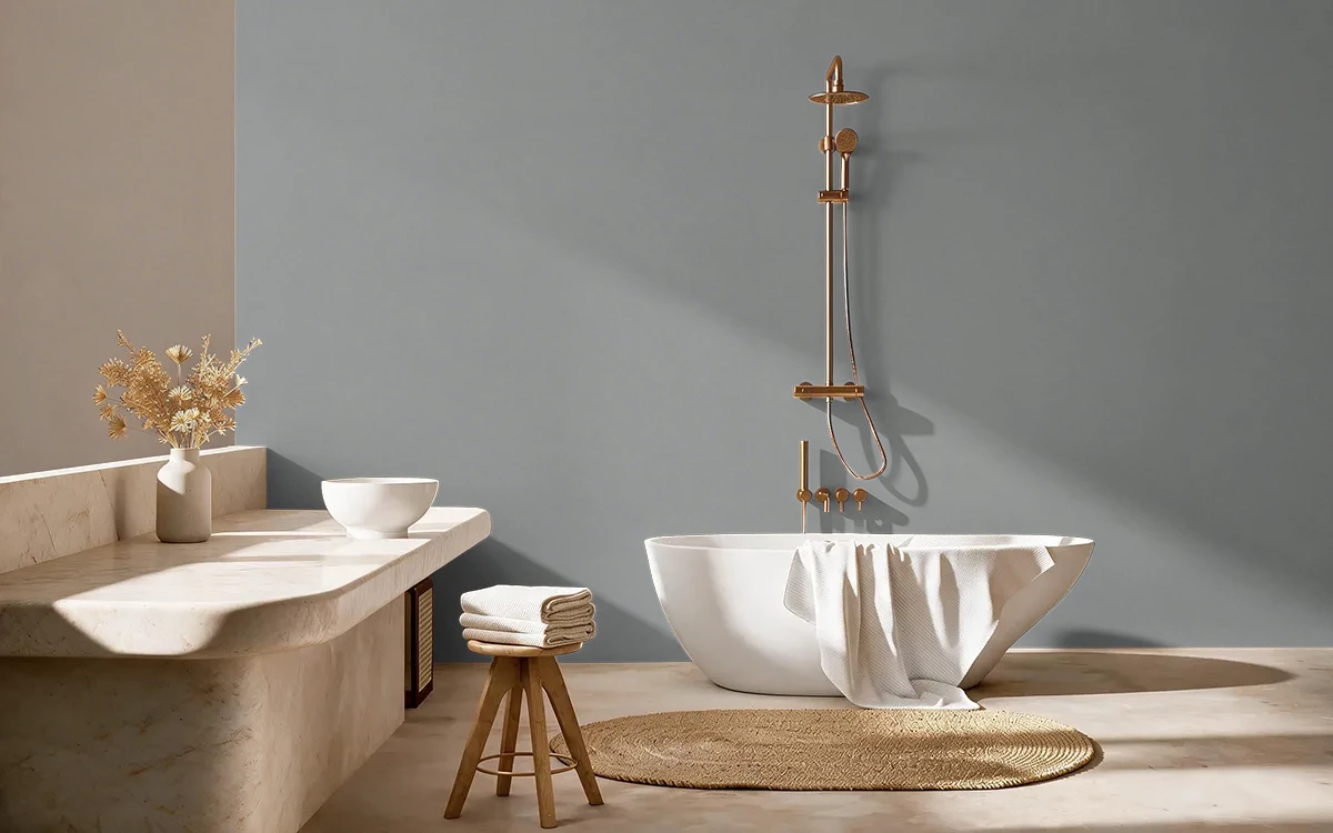 Nippon Paint's MOJAVE GRAY color on different wall surfaces.