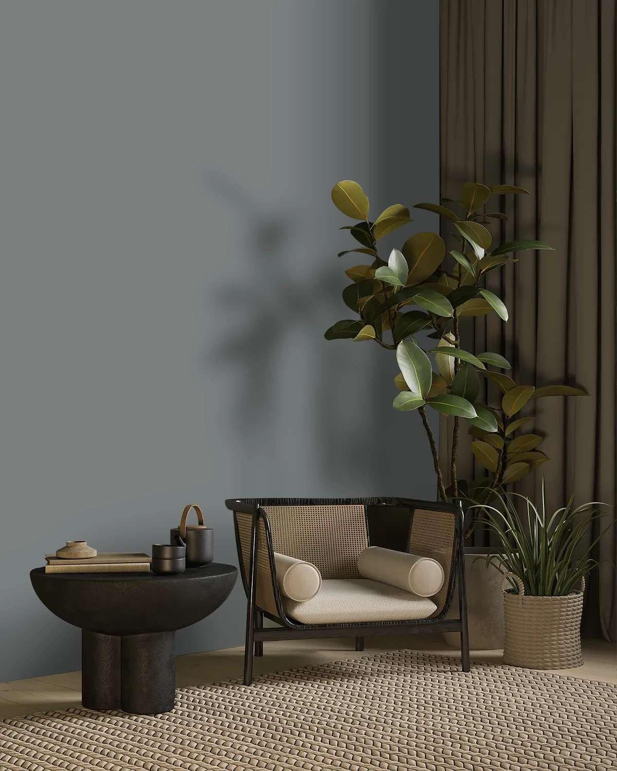Nippon Paint's MOODY IRON color on a beautifully decorated wall.