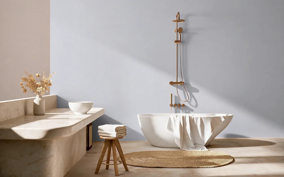Nippon Paint's MOONSOON RAIN color on different wall surfaces.