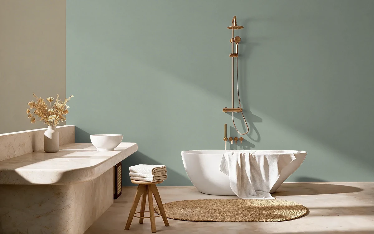 Nippon Paint's MOSSY GRANITE color on different wall surfaces.