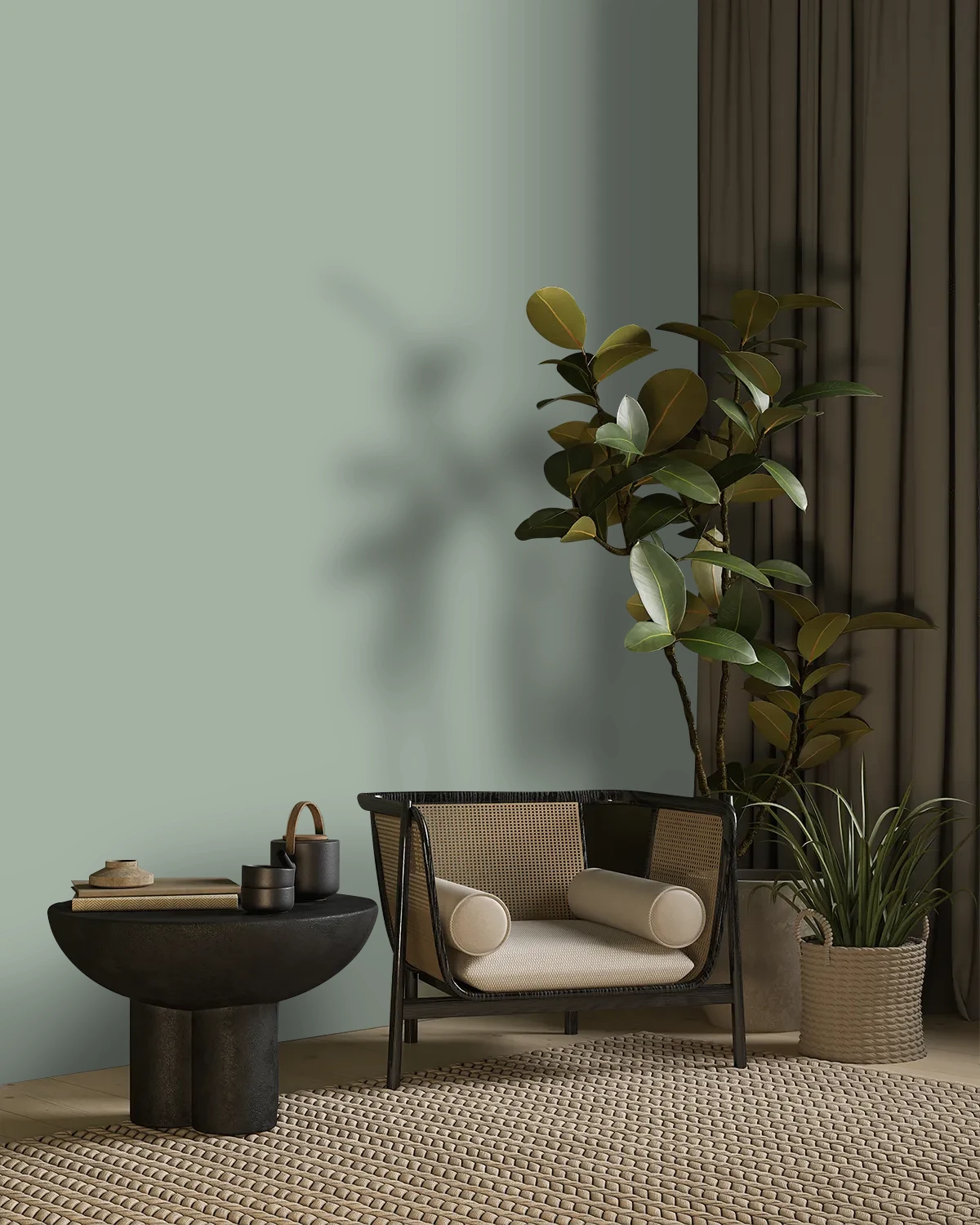 Nippon Paint's MOSSY GRANITE color on a beautifully decorated wall.