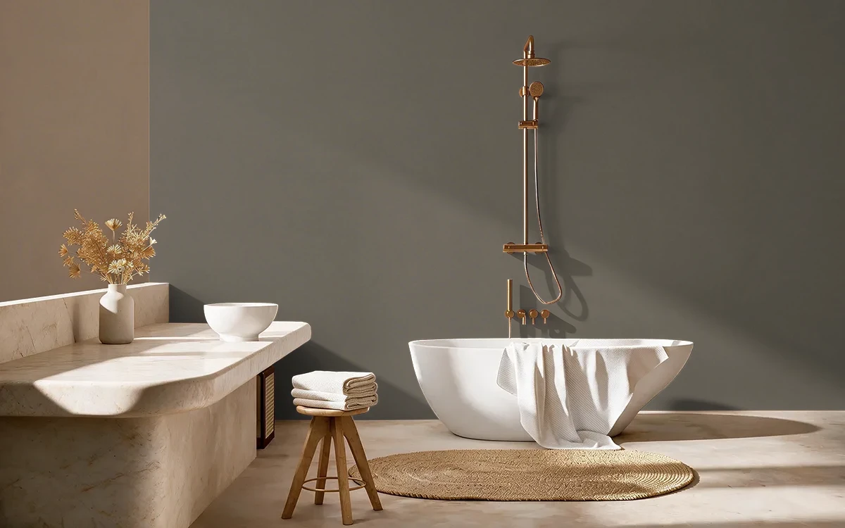 Nippon Paint's MOUNTAIN GRAY color on different wall surfaces.