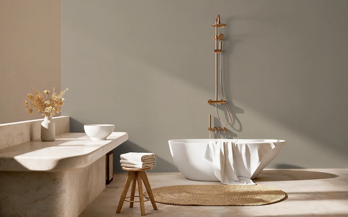 Nippon Paint's MUD HOUSE color on different wall surfaces.