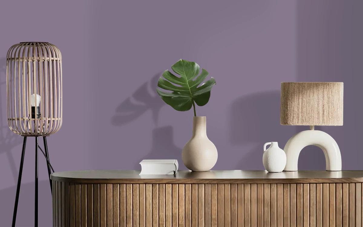 Nippon Paint's MUSHY GRAPES color on different wall surfaces.