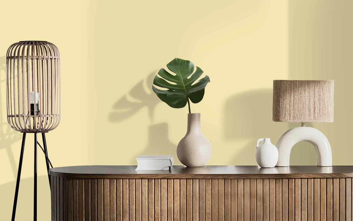 Nippon Paint's MUSTARD HAZE color on different wall surfaces.