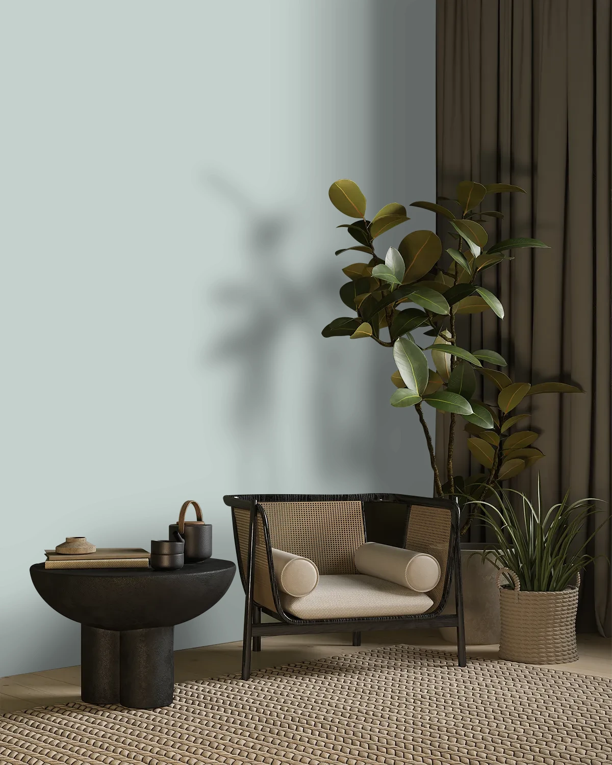 Nippon Paint's MUTED EMERALD color on a beautifully decorated wall.