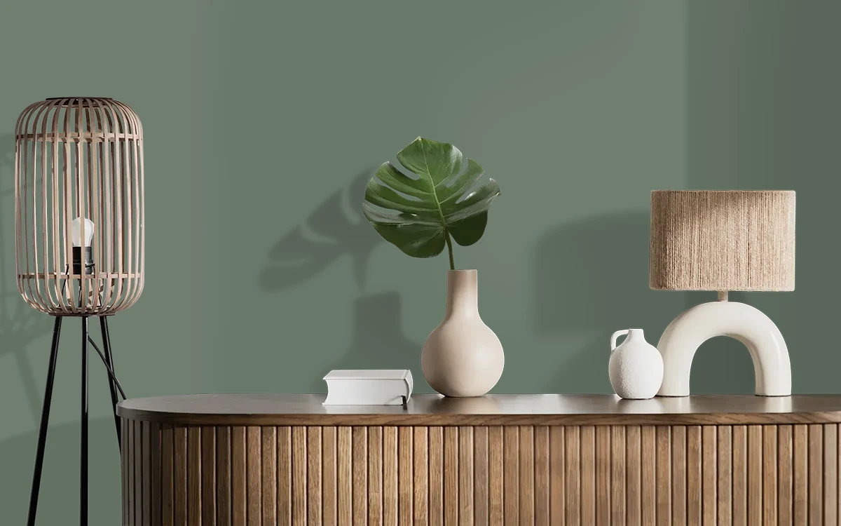 Nippon Paint's MUTED MINT color on different wall surfaces.