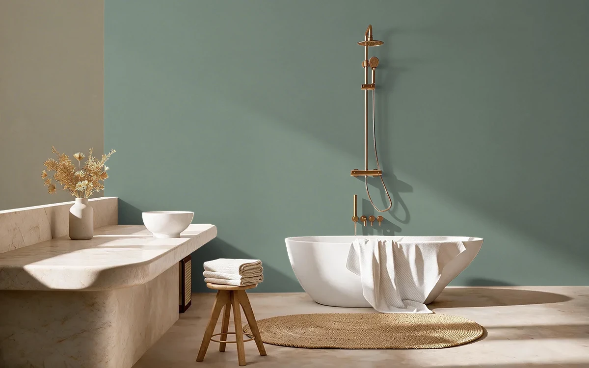 Nippon Paint's MYSTIC FERN color on different wall surfaces.