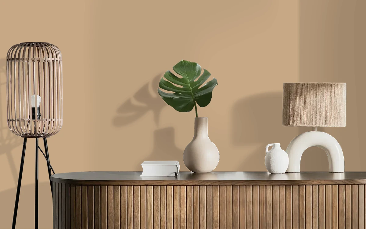 Nippon Paint's NATURAL OAK color on different wall surfaces.