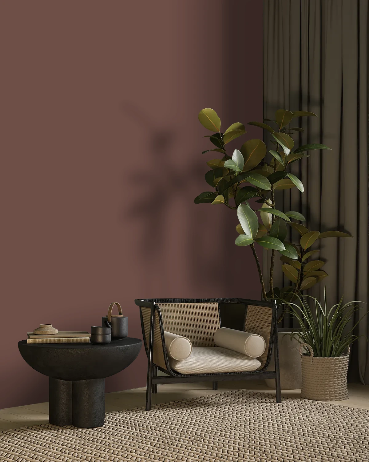 Nippon Paint's NEWTOWNE BROWN color on a beautifully decorated wall.