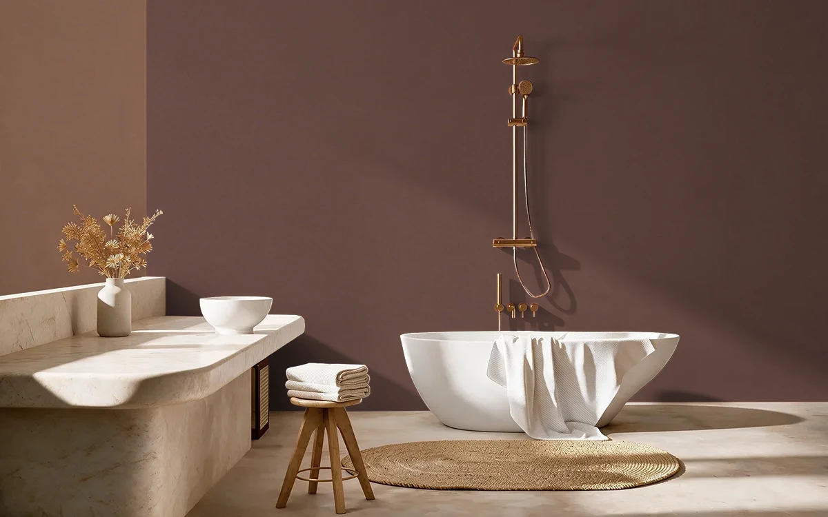 Nippon Paint's NEWTOWNE BROWN color on different wall surfaces.