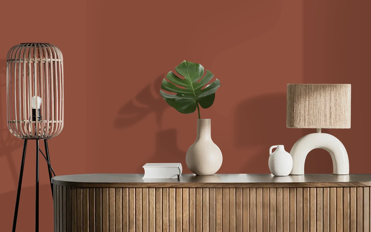 Nippon Paint's NIGHT EMBER color on different wall surfaces.