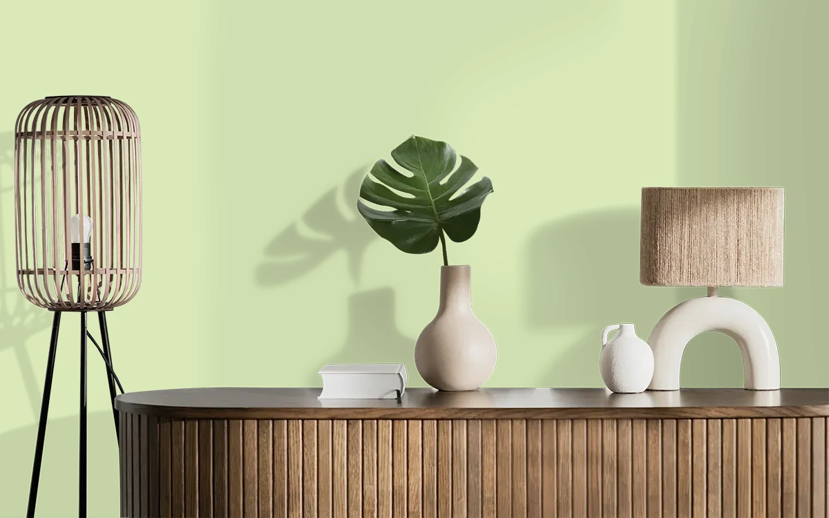 Nippon Paint's NORTHERN FIELDS color on different wall surfaces.