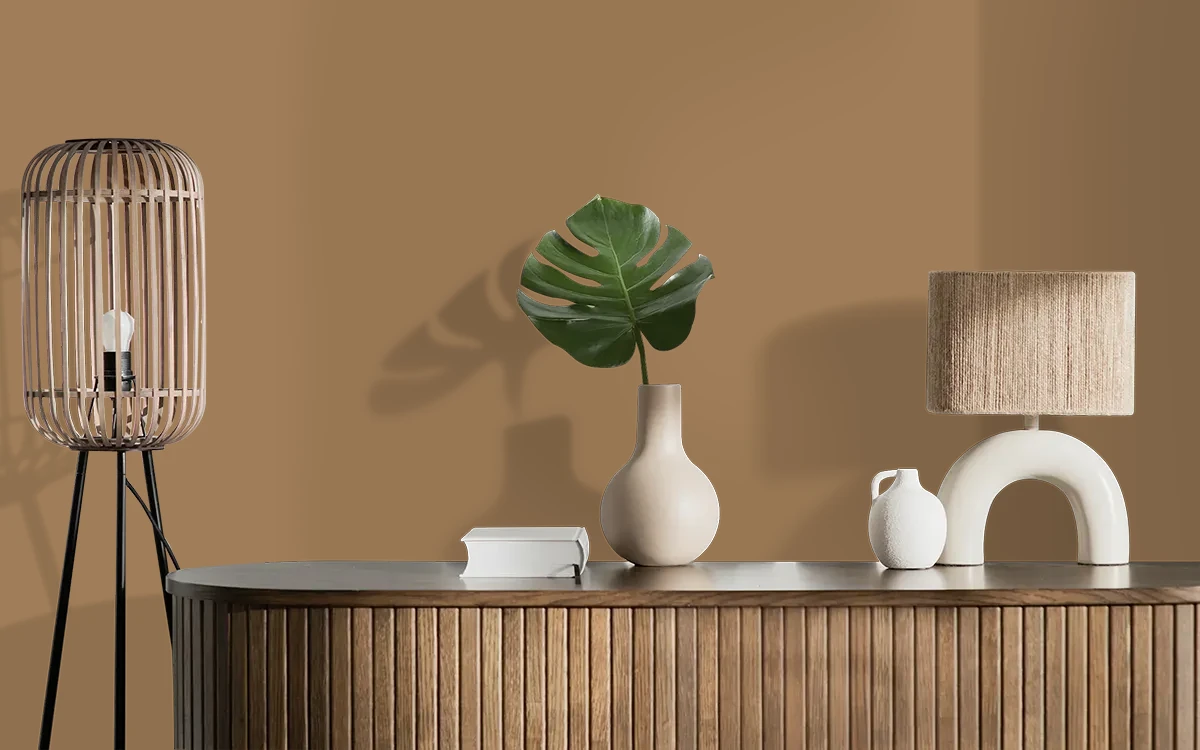 Nippon Paint's OAK PARQUET color on different wall surfaces.