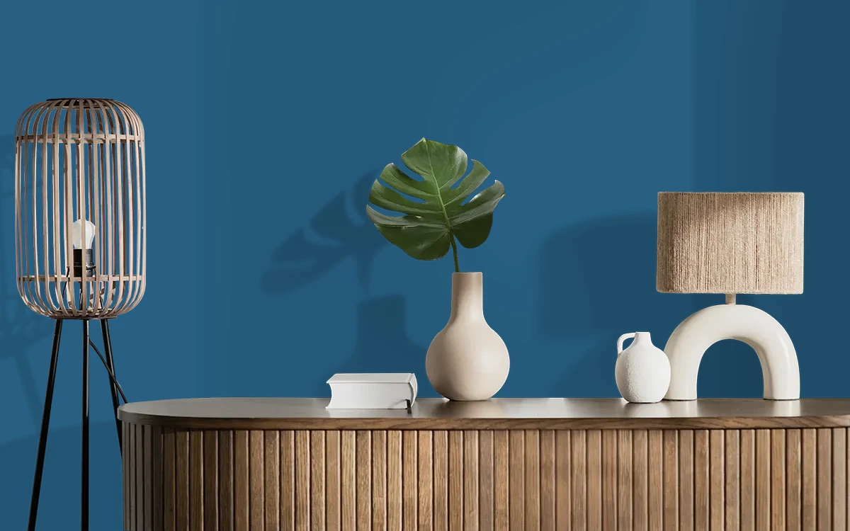 Nippon Paint's OCEAN BASIN color on different wall surfaces.