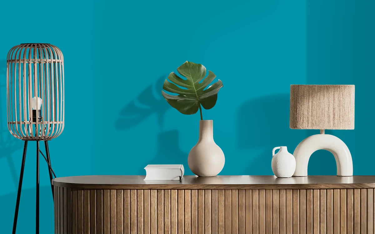 Nippon Paint's OCEAN CALM color on different wall surfaces.