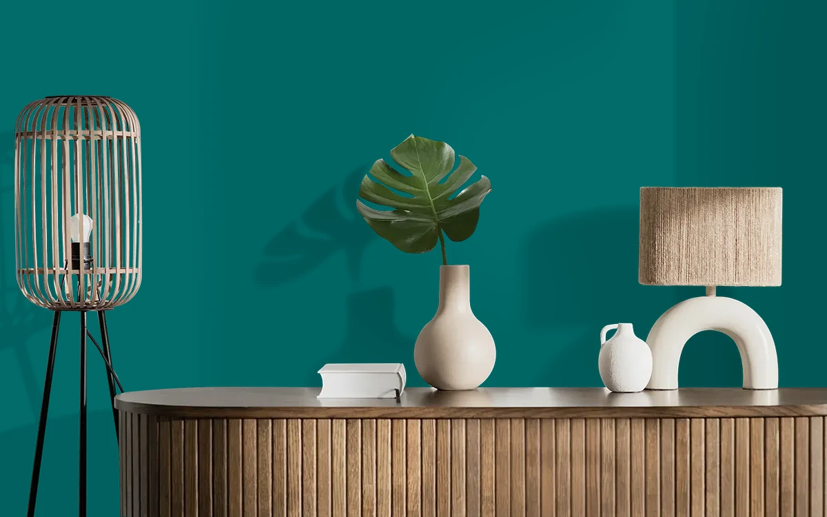 Nippon Paint's OCEAN OASIS color on different wall surfaces.