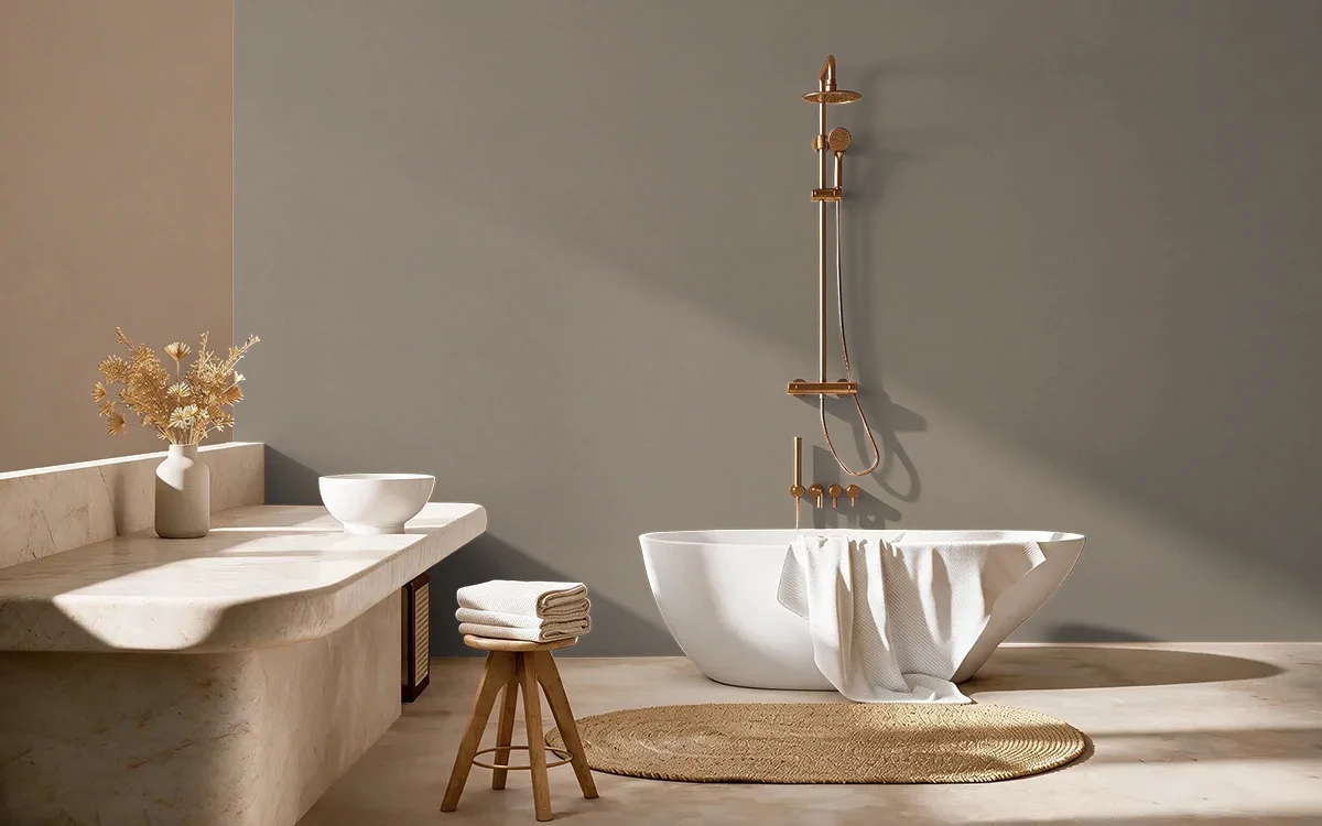 Nippon Paint's OLD STUCCO color on different wall surfaces.