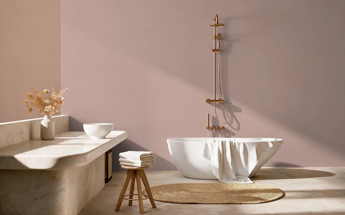 Nippon Paint's OLDE ROSE color on different wall surfaces.