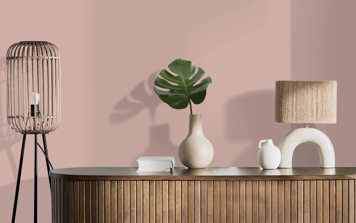 Nippon Paint's OLDE ROSE color on different wall surfaces.