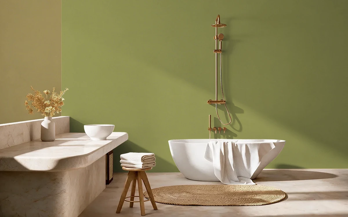 Nippon Paint's OLIVE DREAM color on different wall surfaces.