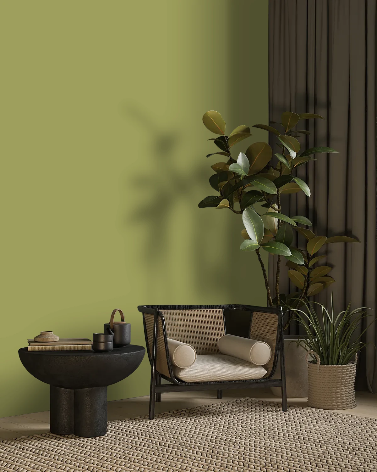 Nippon Paint's OLIVE DREAM color on a beautifully decorated wall.