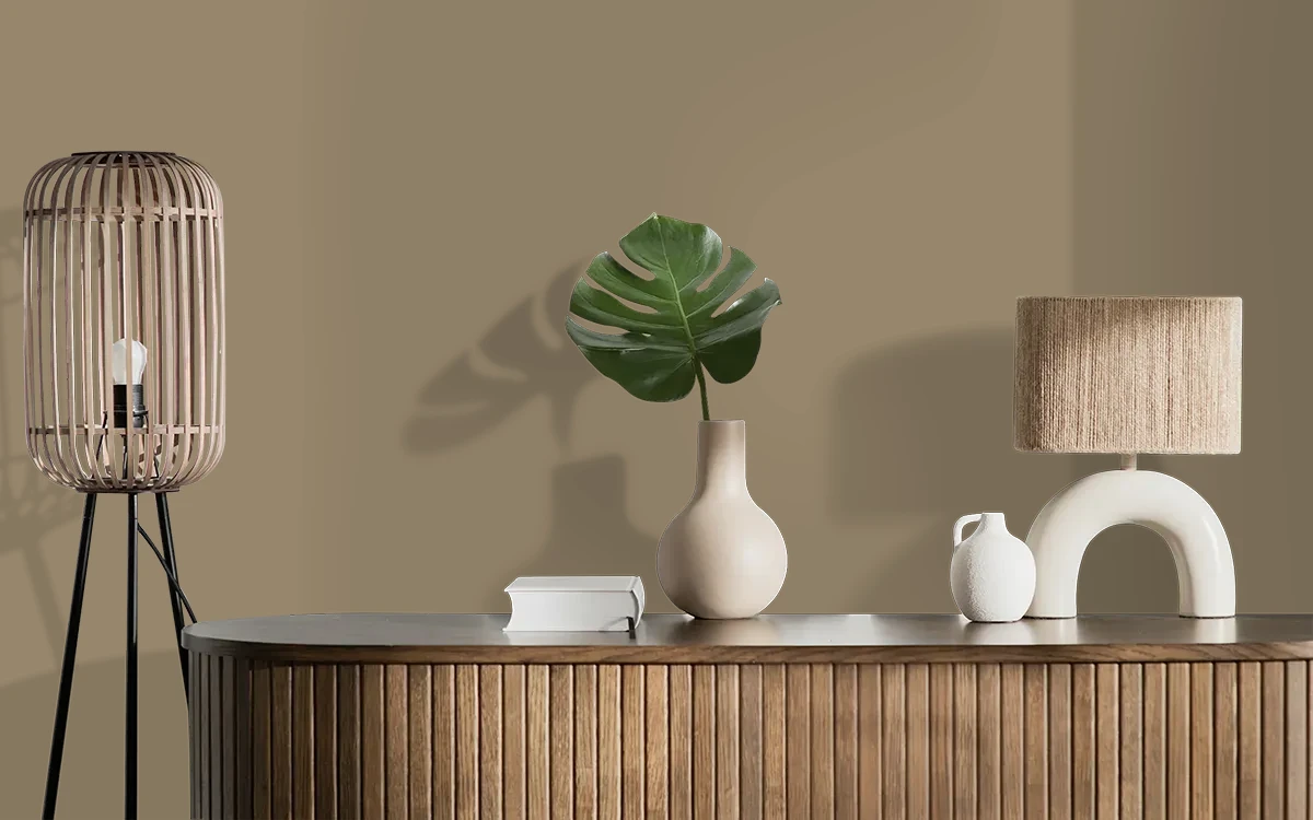 Nippon Paint's OLIVE OVERTURE color on different wall surfaces.