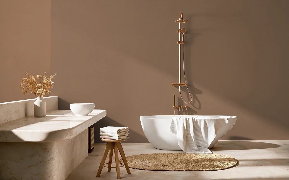 Nippon Paint's OMU GRAVY color on different wall surfaces.