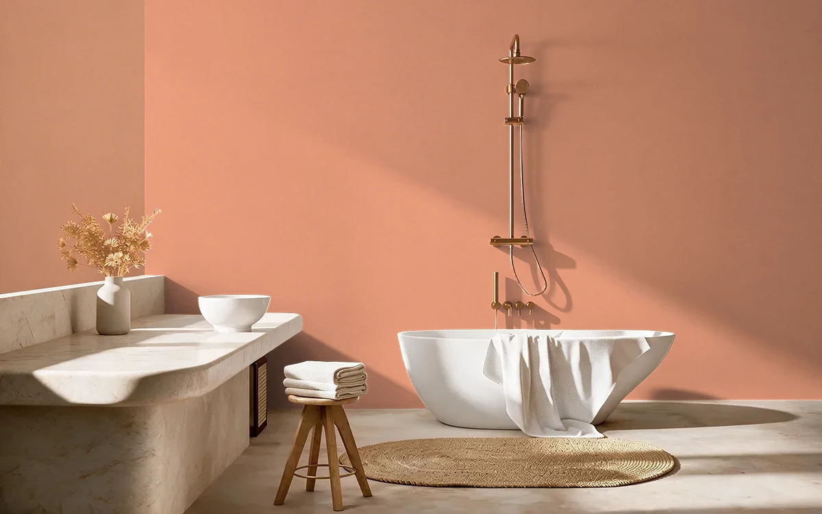 Nippon Paint's ORANGE CUSTARD color on different wall surfaces.