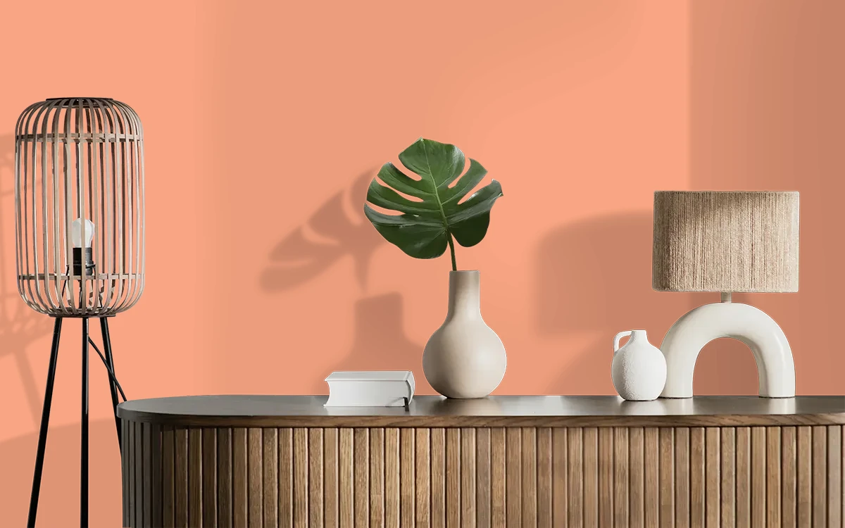 Nippon Paint's ORANGE CUSTARD color on different wall surfaces.