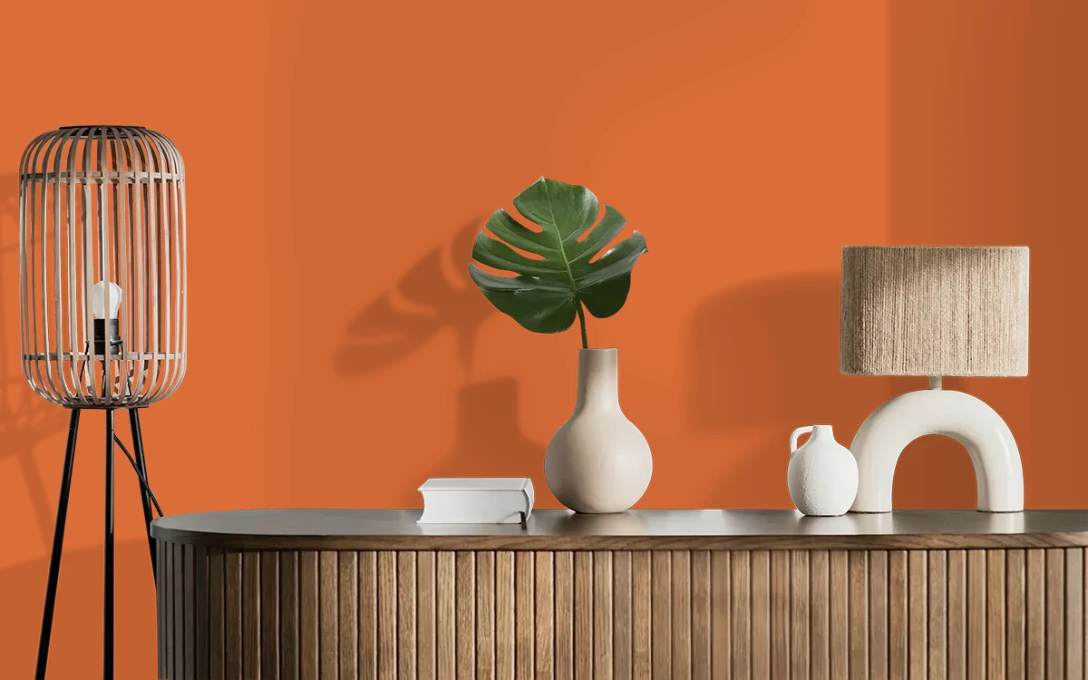 Nippon Paint's ORANGE FIESTA color on different wall surfaces.