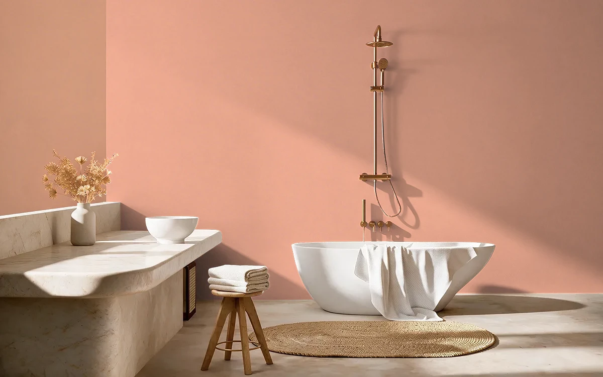 Nippon Paint's ORANGE MACARON color on different wall surfaces.