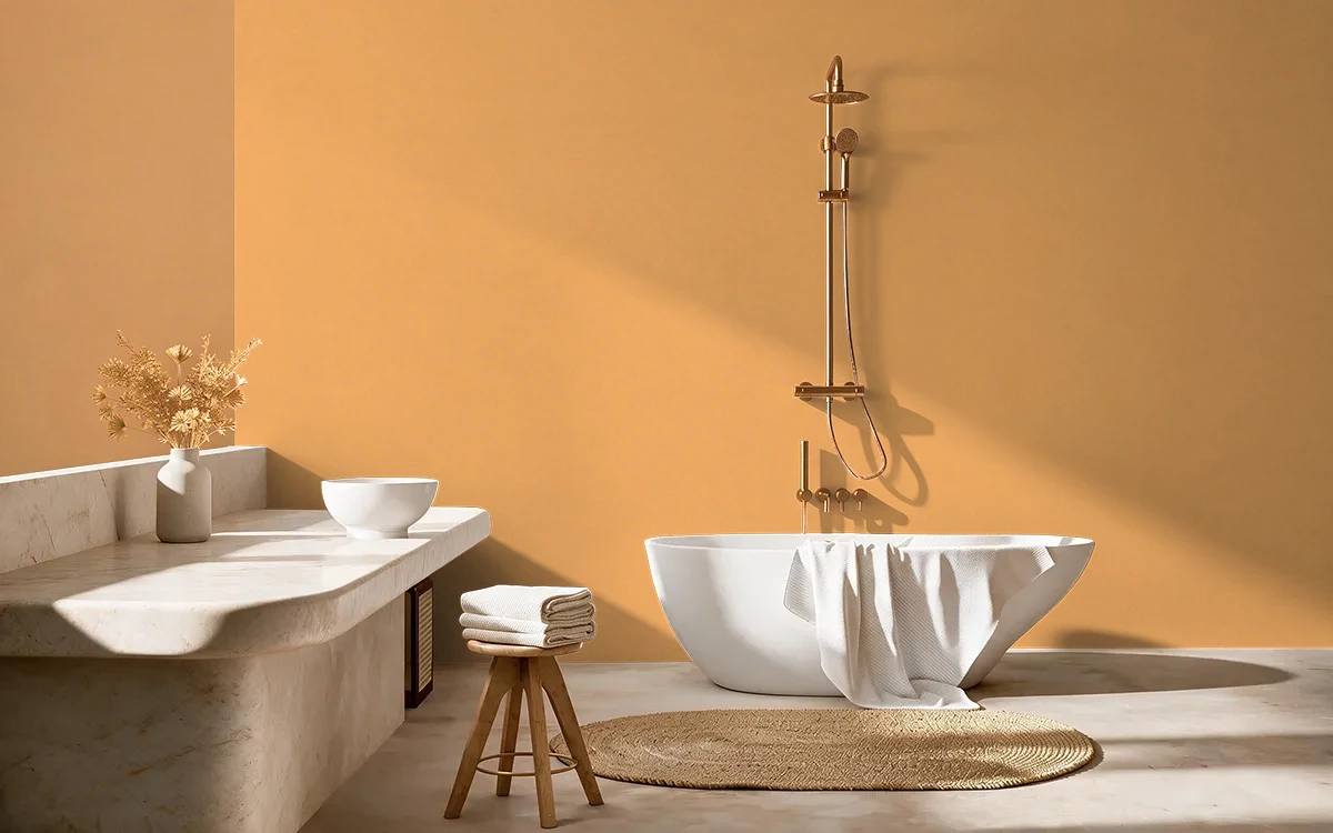 Nippon Paint's ORANGE ORGANZA color on different wall surfaces.