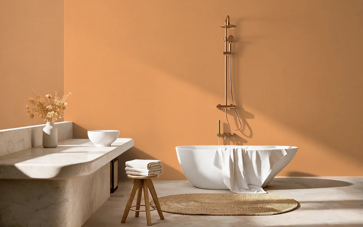 Nippon Paint's ORANGE PANSY color on different wall surfaces.