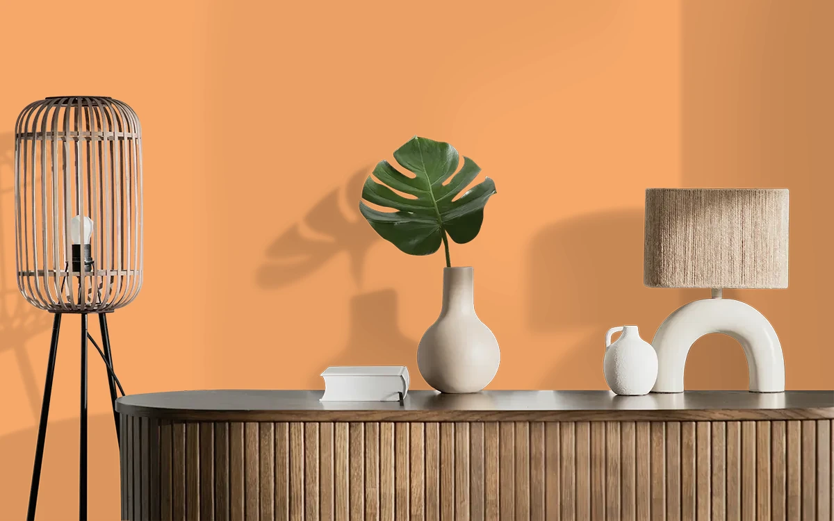 Nippon Paint's ORANGE PANSY color on different wall surfaces.