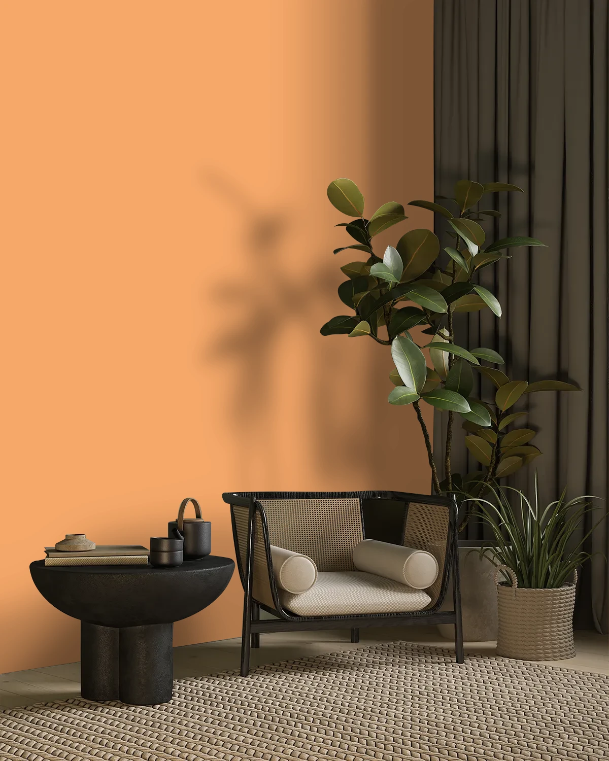 Nippon Paint's ORANGE PANSY color on a beautifully decorated wall.