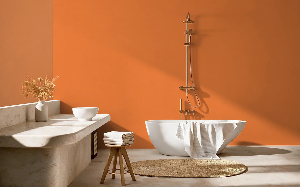 Nippon Paint's ORANGE POP color on different wall surfaces.