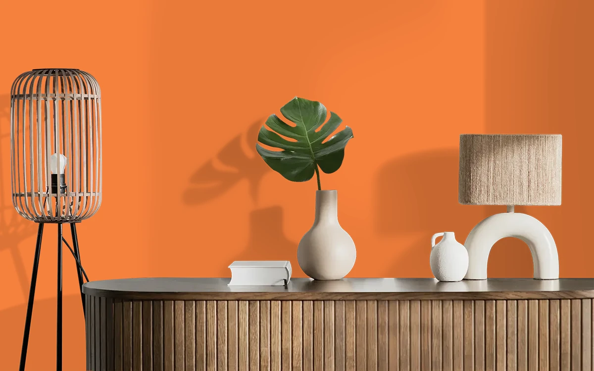 Nippon Paint's ORANGE POP color on different wall surfaces.