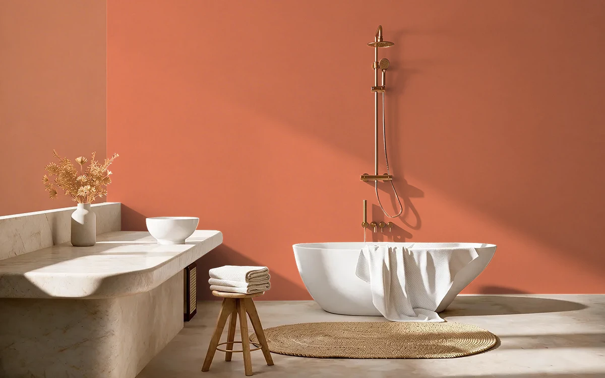 Nippon Paint's ORANGE SPARKS color on different wall surfaces.