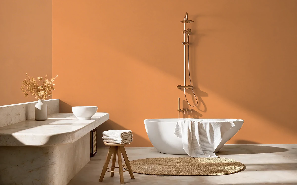 Nippon Paint's ORANGE TANGO color on different wall surfaces.