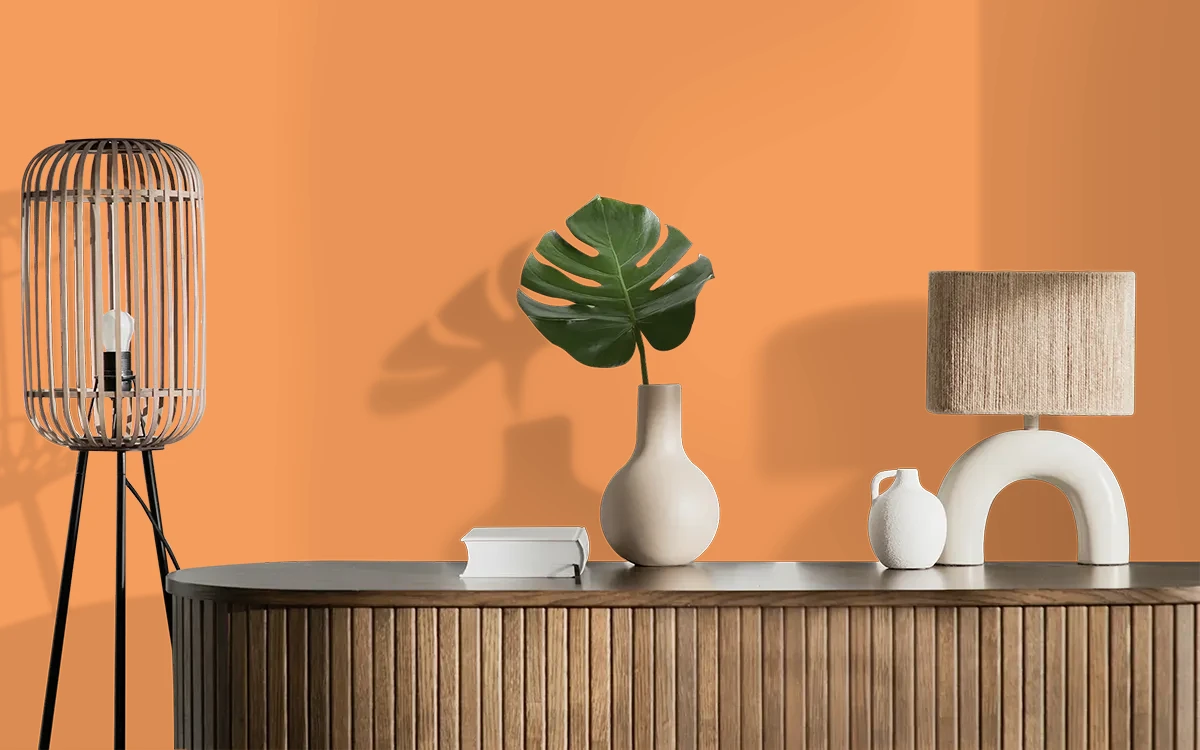 Nippon Paint's ORANGE TANGO color on different wall surfaces.