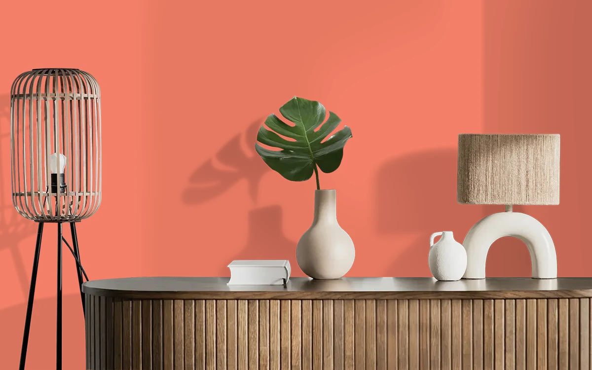 Nippon Paint's ORANGE TRAINERS color on different wall surfaces.