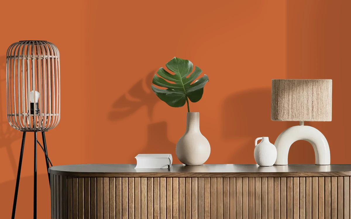 Nippon Paint's ORANGY EARTH color on different wall surfaces.
