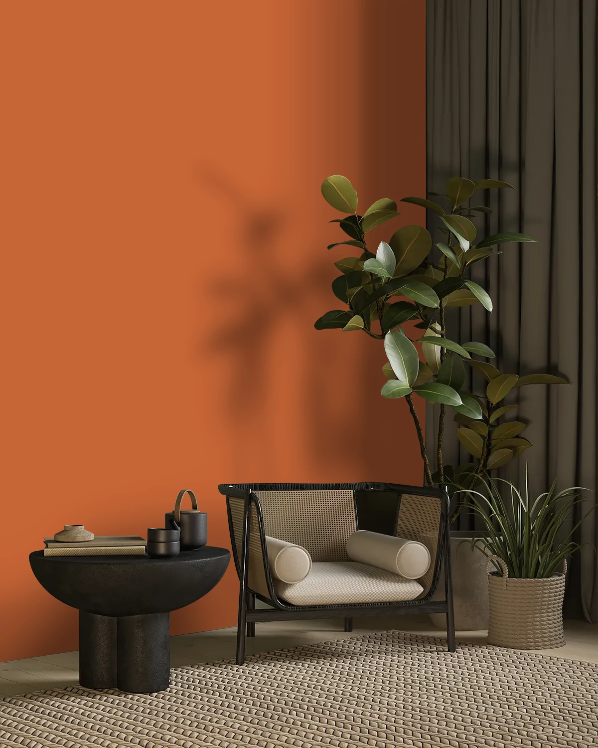 Nippon Paint's ORANGY EARTH color on a beautifully decorated wall.